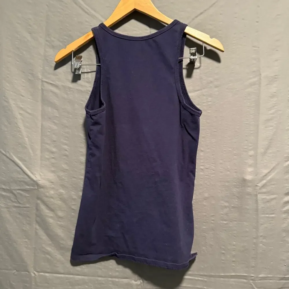 Tommy Hilfiger Girls Tank Top Shirt Size L (10-12) Navy Blue Henley Cotton